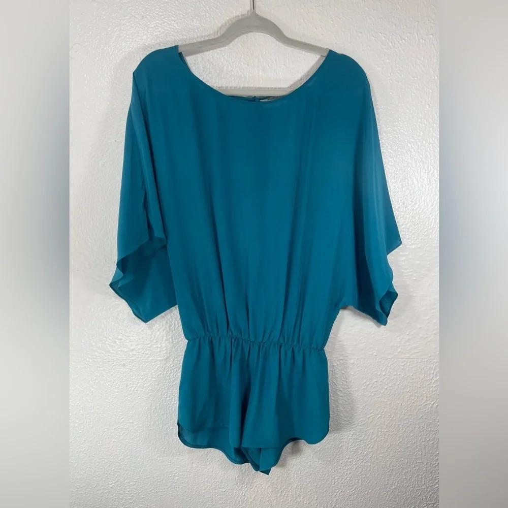 Haute Hippie 100% Silk Romper in Aquamarine Women’s M Boho Summer Lightweight